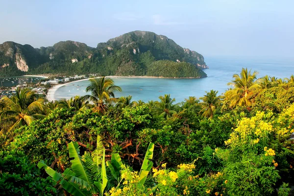 View of Phi Phi Don Island from an overlook, Krabi Province, Thailand. Koh Phi Phi Don is part of a marine national park.