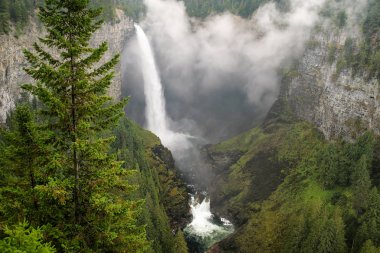 Helmcken Falls ve sis, Wells Gray Provincial Park, British Columbia, Kanada. British Columbia 'nın dördüncü büyük parkıdır..