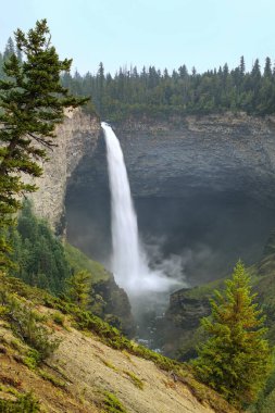 Wells Gray İl Parkı 'ndaki Murtle River' daki Helmcken Şelalesi, British Columbia, Kanada. British Columbia 'nın dördüncü büyük parkıdır..