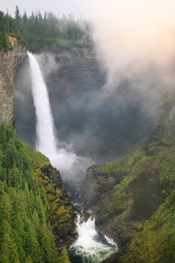Helmcken Falls ve sis, Wells Gray Provincial Park, British Columbia, Kanada. British Columbia 'nın dördüncü büyük parkıdır..