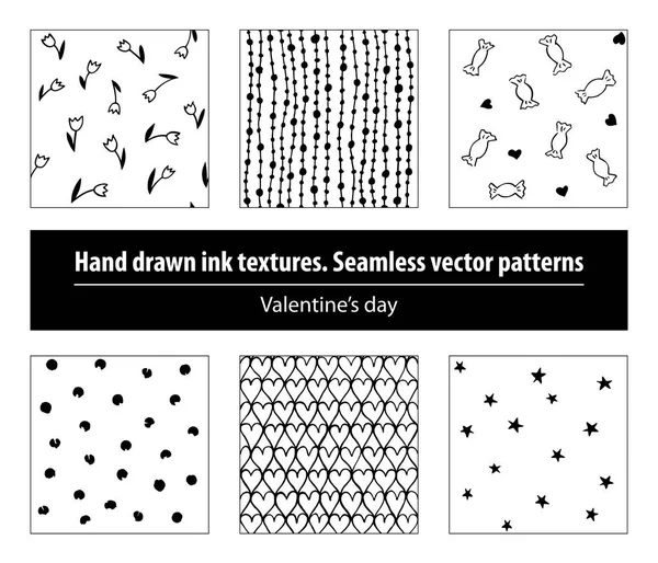 バレンタインの日 手描きのインクのシームレス パターンのセットです 手描きのインク テクスチャ ロイヤリティフリーストックベクター