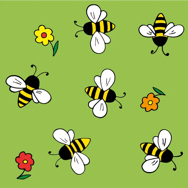 Des Abeilles Des Fleurs Modèle Vectoriel Sans Couture Texture Dessin — Image vectorielle