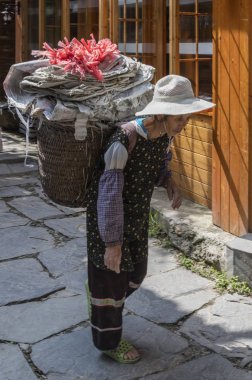 LONGJI, ÇİN - 3 Ağustos 2017: Longji Yao köyü, uzun saçlı kadınlarla ünlüdür.