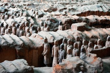 XIAN, ÇİN - 1 Ağustos 2017: Xian, Çin 'deki Terracota savaşçıları. 