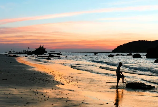 Spiaggia Sabbiosa Ngapali Tramonto Con Sua Sabbia Bianca Frange Palme — Foto Stock