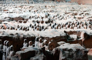 XIAN, ÇİN - 1 Ağustos 2017: Xian, Çin 'deki Terracota savaşçıları. 