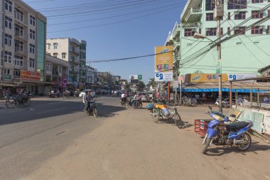 BAGO, MYANMAR - 25 Aralık 2017, Bago şehir merkezi, daha önce Hanthawaddy olarak bilinen Burma 'nın Bago Bölgesi' nin başkenti. Yangon 'un 50 mil (80 km) kuzeydoğusunda yer almaktadır..