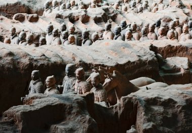 XIAN, ÇİN - 1 Ağustos 2017: Xian, Çin 'deki Terracota savaşçıları. 