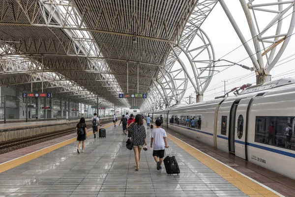 Suzhou China Agosto 2017 Trem Alta Velocidade Estação Ferroviária Trilho — Fotografia de Stock