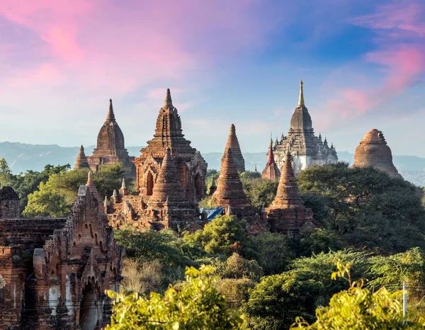 Puesta Sol Bagan Myanmar Birmania — Foto de Stock