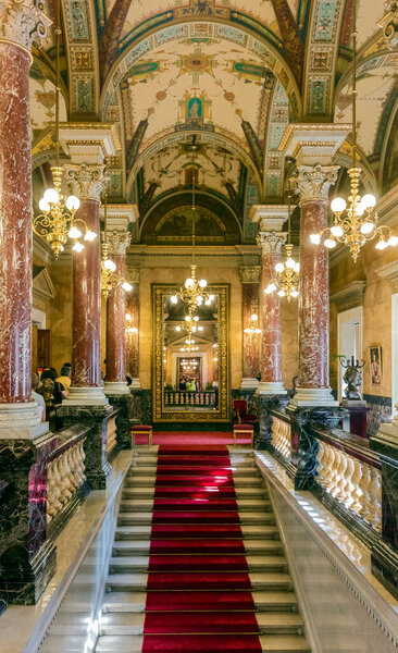 BUDAPEST, HUNGARY- NOVEMBER 27 2016: the Hungarian Royal State Opera House, considered one of the architect's masterpieces and has the third best acoustics in Europe. 