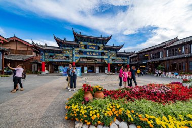 Lijiang, Yunnan, Çin - 8 Ağustos 2019: Lijiang eski kasabası.