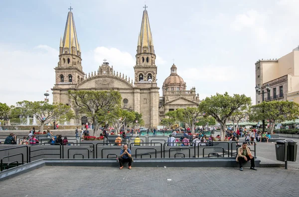 Guadalajara México Enero 2016 Fuente Frente Catedral Principal Gudalajara Capital — Foto de Stock
