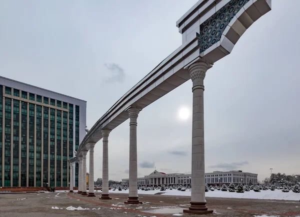 Estatua Plaza Invierno Ciudad Uzbekistán — Foto de Stock