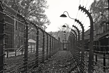 OSWIECIM, POLAND - 22 Ekim 2012 'de Polonya' nın Oswiecim kentinde eski bir Nazi imha kampı olan Auschwitz Kampı II. Avrupa 'daki en büyük Nazi toplama kampıydı..