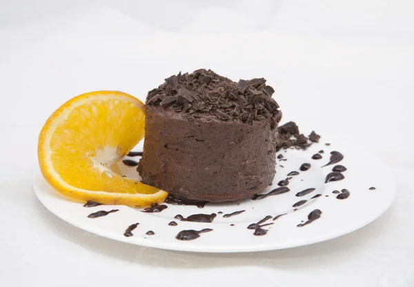 Pastel Chocolate Con Naranja Café Negro —  Fotos de Stock