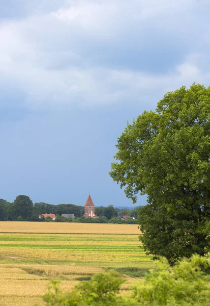 Paisagem Rural Com Campo Céu Bonito — Fotografia de Stock