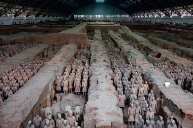 XIAN, ÇİN - 1 Ağustos 2017: Xian, Çin 'deki Terracota savaşçıları.