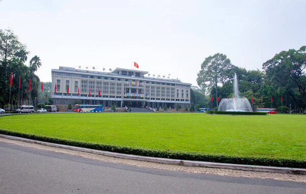 SAIGON - DECEMBER 26, 2018: Reunification Palace, previously the Independence. It was used as headquarters by the South Vietnamese cabinet during the Vietnam War.