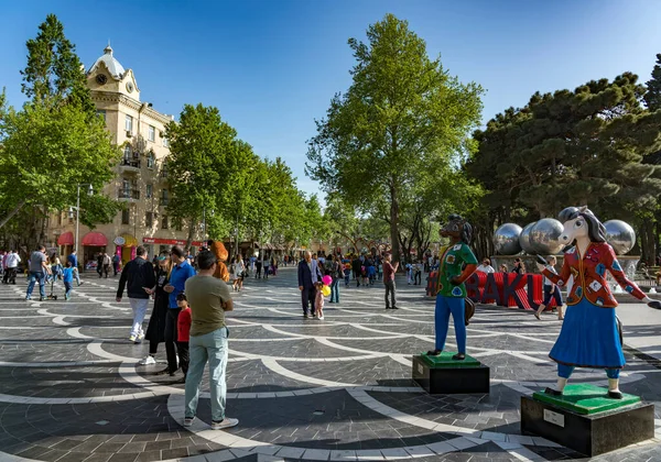 Bakú Azerbaiyán Mayo 2019 Calle Nizami Una Gran Calle Peatonal — Foto de Stock