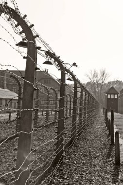 OSWIECIM, POLAND - 22 Ekim 2012 'de Polonya' nın Oswiecim kentinde eski bir Nazi imha kampı olan Auschwitz Kampı II. Avrupa 'daki en büyük Nazi toplama kampıydı..