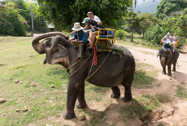 Samui Thailand December Unidentified Tourists Riding Elephant Samui Jungle Thailand — Stock Photo, Image