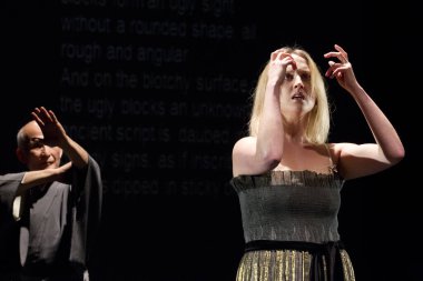 BUDAPEST, HUNGARY - 9 Ocak 2012 'de Macaristan' ın Budapeşte kentindeki Merlin Tiyatrosu 'nda Laomedia.