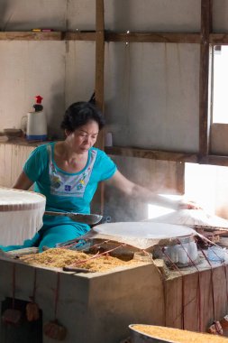 Mutfakta yemek yapan Asyalı kadın.
