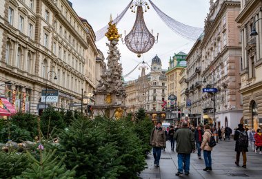 VİANNA, AUSTRIA - 19 Aralık 2019 İnsanlar Avustralya 'nın başkentindeki yıllık Noel pazarını ziyaret ediyor. 