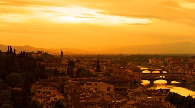 Gün batımı gökyüzü ve bulutlarla süslü çatı manzarası