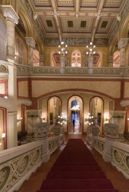 BUDAPEST, HUNGARY 8 Nisan 2018: Budapeşte 'nin Tuna' nın doğu kıyısındaki ikinci büyük konser salonu Vigado Konser Salonu 'nun içi. 