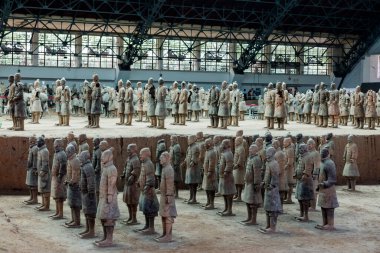 XIAN, ÇİN - 1 Ağustos 2017: Xian, Çin 'deki Terracota savaşçıları.