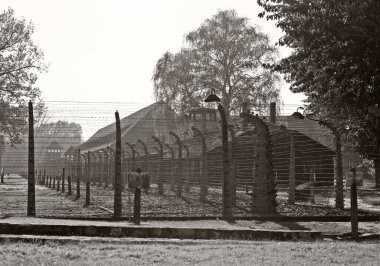 OSWIECIM, POLAND - 22 Ekim 2012 'de Polonya' nın Oswiecim kentinde eski bir Nazi imha kampı olan Auschwitz Kampı II. Avrupa 'daki en büyük Nazi toplama kampıydı..
