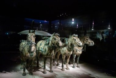 XIAN, ÇİN - 1 Ağustos 2017: Xian, Çin 'deki Terracota savaşçıları.