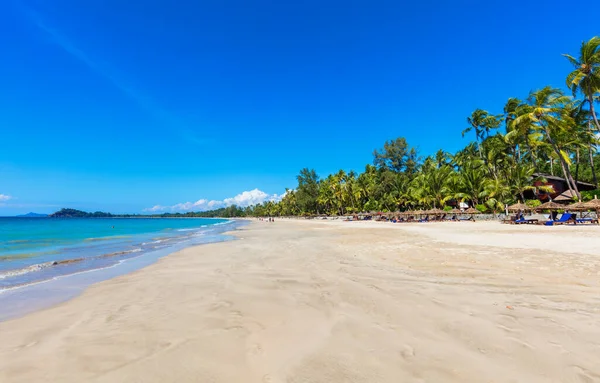Beautiful Tropical Beach Sea Landscape Coconut Palm Trees Boost Color — Stock Photo, Image