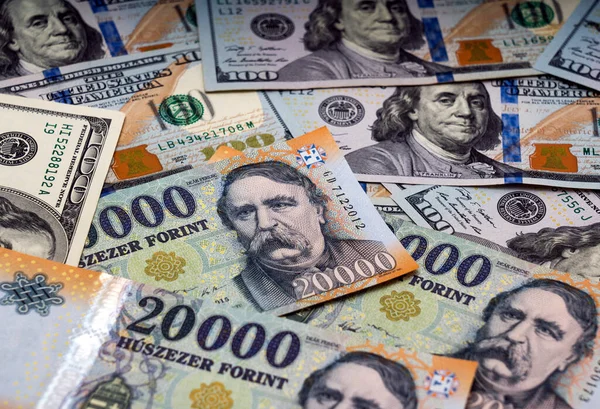 Montón Billetes Húngaros Fondo — Foto de Stock