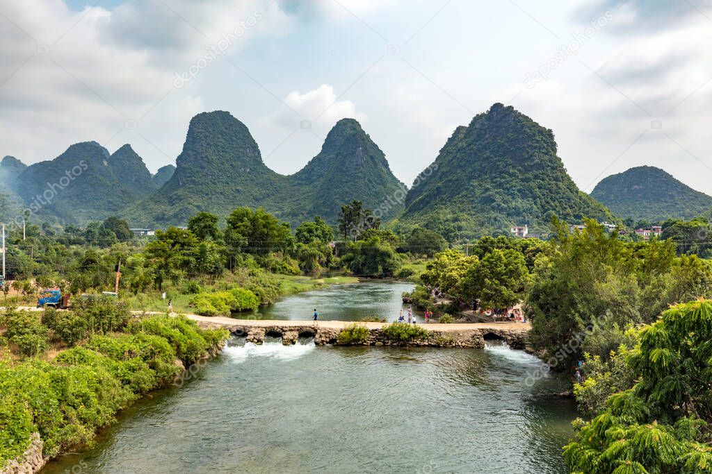 Beautiful landscape of river and mountains in Vietnam