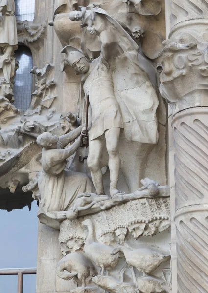 Detail Der Statue Der Jungfrau Maria Der Stadt Barcelona — Stockfoto