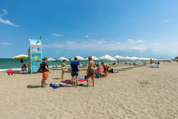 Burgas Bułgaria Lipiec 2016 Słoneczna Plaża Burgas Jest Drugim Wielkości — Zdjęcie stockowe