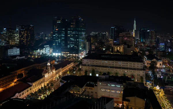 Αεροφωτογραφία Της Πόλης Νύχτα — Φωτογραφία Αρχείου
