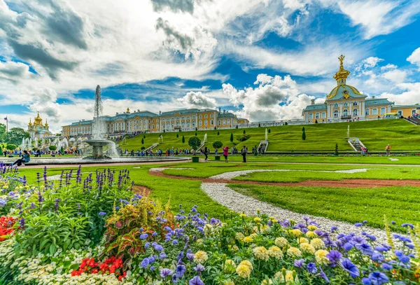 2018 Petersburg Russia 2018 장소인 유네스코 세계유산 분수와 — 스톡 사진