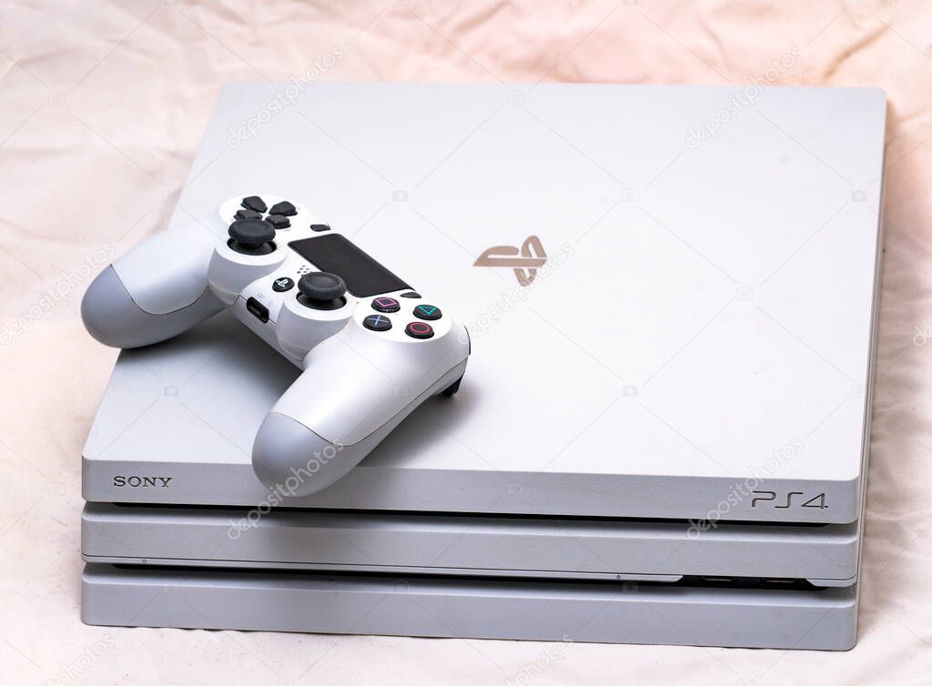 Game console on white background