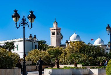 TUNIS, TUNISIA - 3 Şubat 2009 'da Tunus, Tunus' ta hükümet bölgesinde insanlar. Tunus 'un en büyük şehridir, yaklaşık 2.700.000 nüfusa sahip büyük metropoliten bölgedir..