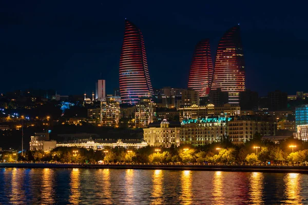 Vista Notturna Baku Azerbaigian — Foto Stock