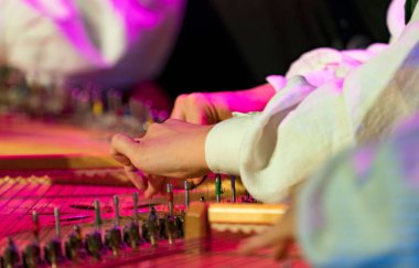 Kokle 'da oynayan eller, Baltık kutusuna ait koparılan bir ip enstrümanı. 