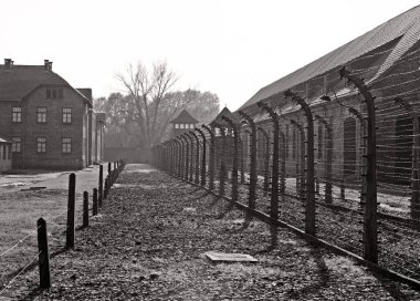 OSWIECIM, POLAND - 22 Ekim 2012 'de Polonya' nın Oswiecim kentinde eski bir Nazi imha kampı olan Auschwitz Kampı II. Avrupa 'daki en büyük Nazi toplama kampıydı..