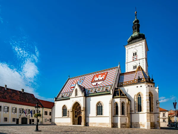 Kostel Marka Palác Parlamentu Horním Městě Záhřeb — Stock fotografie