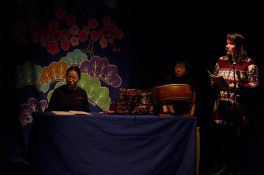 BUDAPEST, HUNGARY 22 Kasım 2011 'de Macaristan' ın Budapeşte kentindeki Merlin Tiyatrosu 'nda Japon Minwa Grubu Utsushi-e 