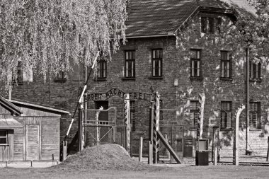 OSWIECIM, POLAND - 22 Ekim 2012 'de Polonya' nın Oswiecim kentinde eski bir Nazi imha kampı olan Auschwitz Kampı II. Avrupa 'daki en büyük Nazi toplama kampıydı..