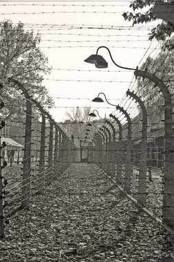 OSWIECIM, POLAND - 22 Ekim 2012 'de Polonya' nın Oswiecim kentinde eski bir Nazi imha kampı olan Auschwitz Kampı II. Avrupa 'daki en büyük Nazi toplama kampıydı..